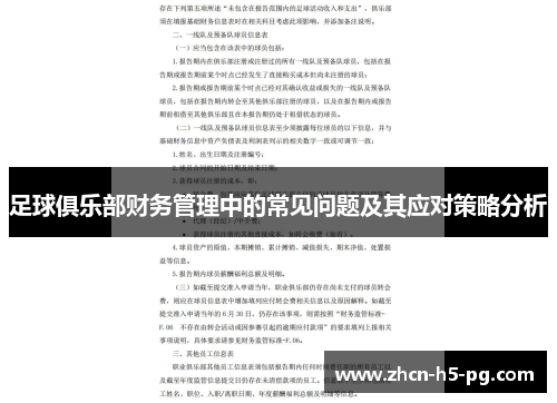足球俱乐部财务管理中的常见问题及其应对策略分析 足球俱乐部财务管理中的常见问题及其应对策略分析